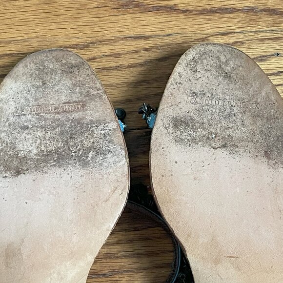 Manolo Blahnik Strappy Sandals with Turquoise Beaded Accents, EU 39.5 - Picture 6 of 16